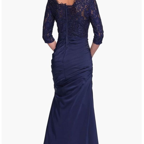 La Femme 29324 Off Shoulder Trumpet Evening Dress Navy size 16 NWT $618 - Picture 7 of 7